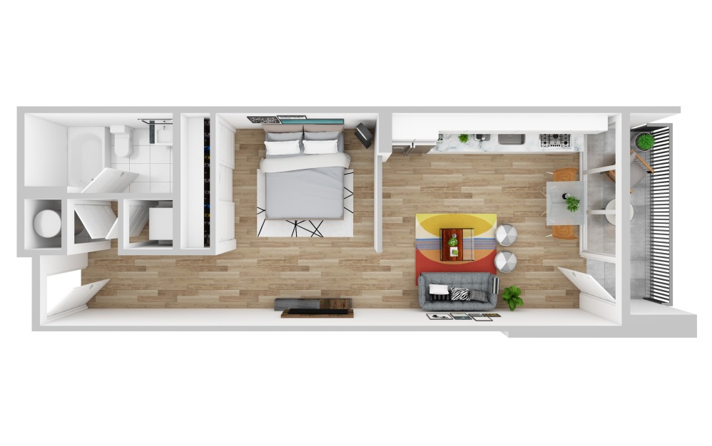 STUDIO - Studio floorplan layout with 1 bathroom and 565 - 775 square feet (3D)