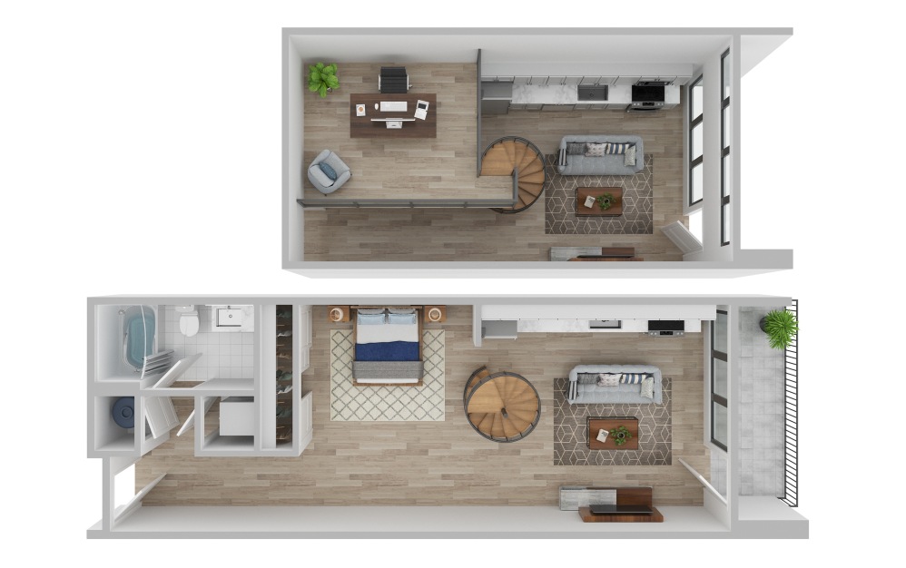 STUDIO LOFT - Studio floorplan layout with 1 bathroom and 747 square feet (3D)