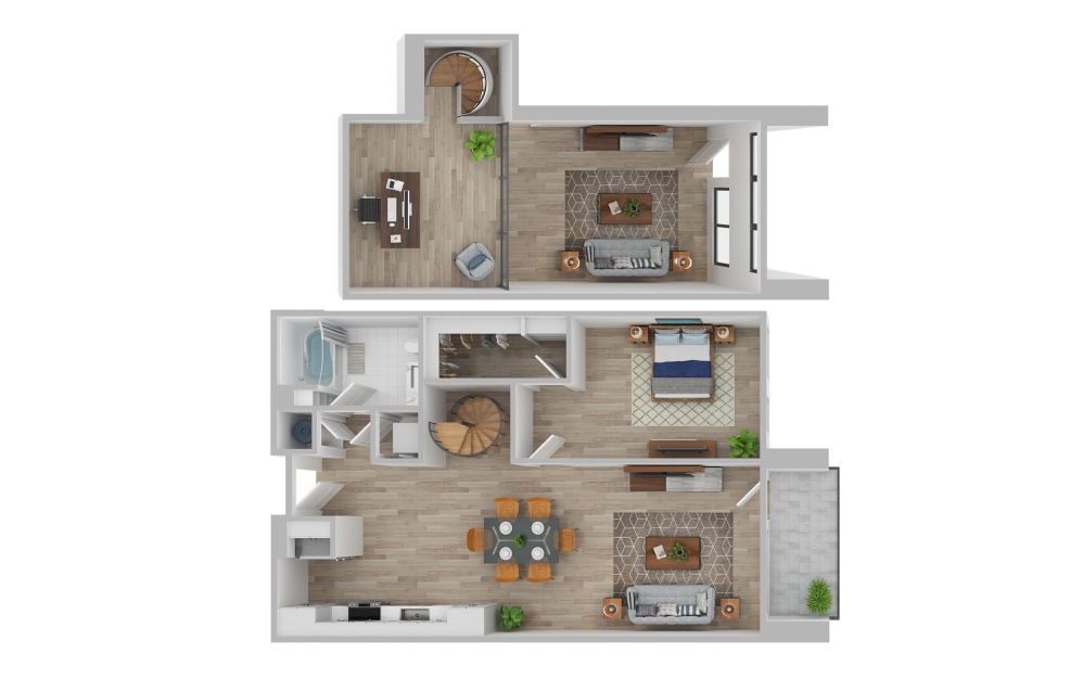 ONE-BEDROOM LOFT - 1 bedroom floorplan layout with 1 bathroom and 1118 square feet (3D)